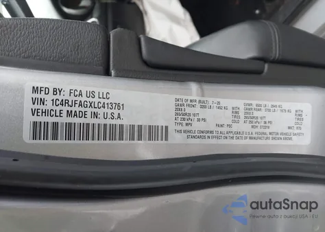 2020 Jeep Grand Cherokee Altitude 4X4 from USA, damaged, VIN 1C4RJFAGXLC413761